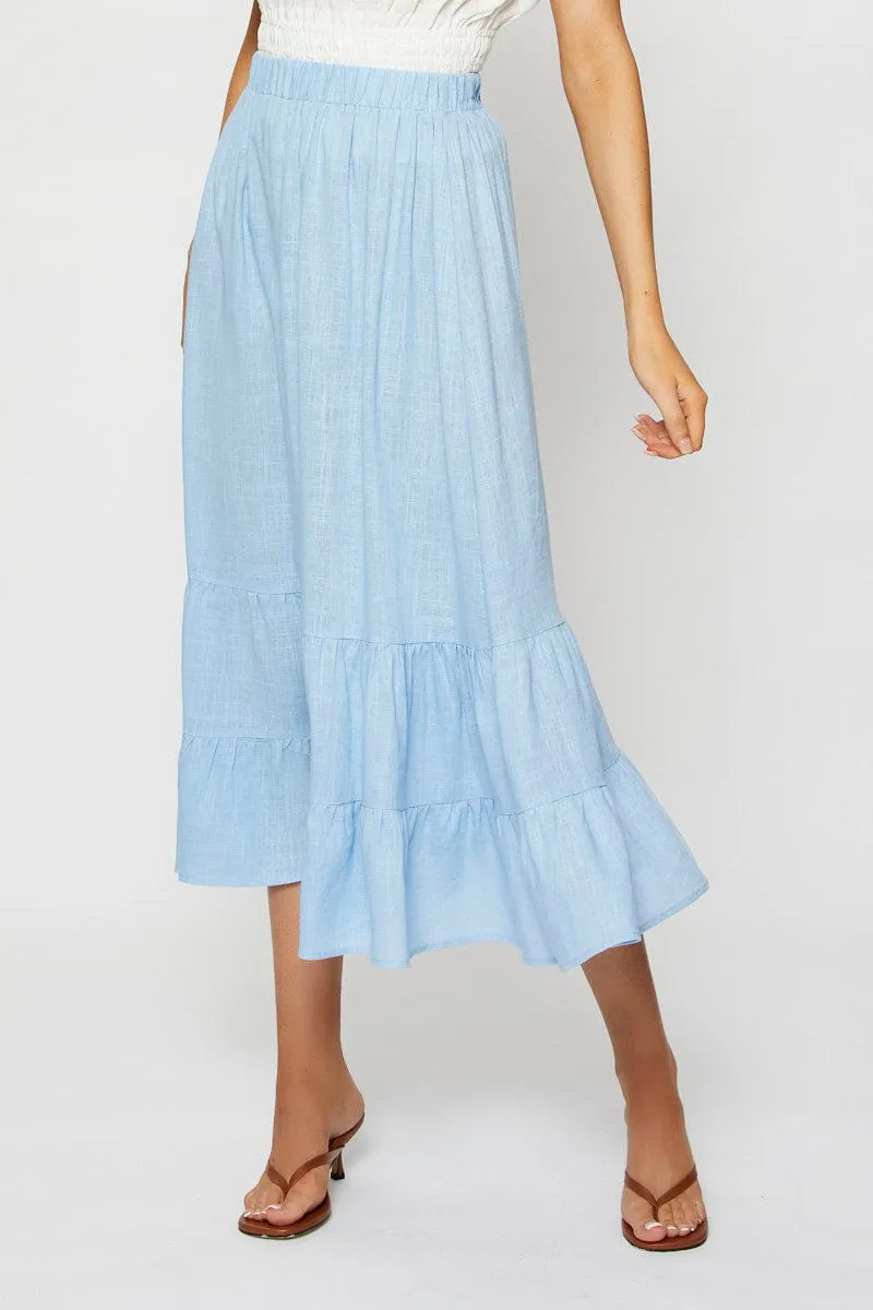 Tear Resistant Blue Midi Skirt High Rise