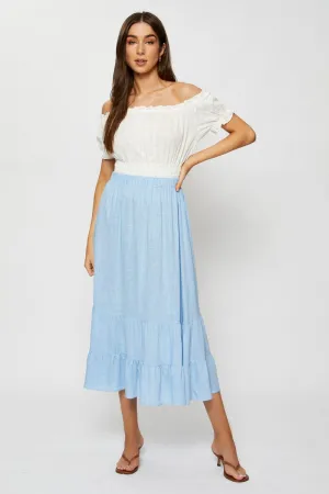 Smart Texture Cool Touch Blue Midi Skirt High Rise