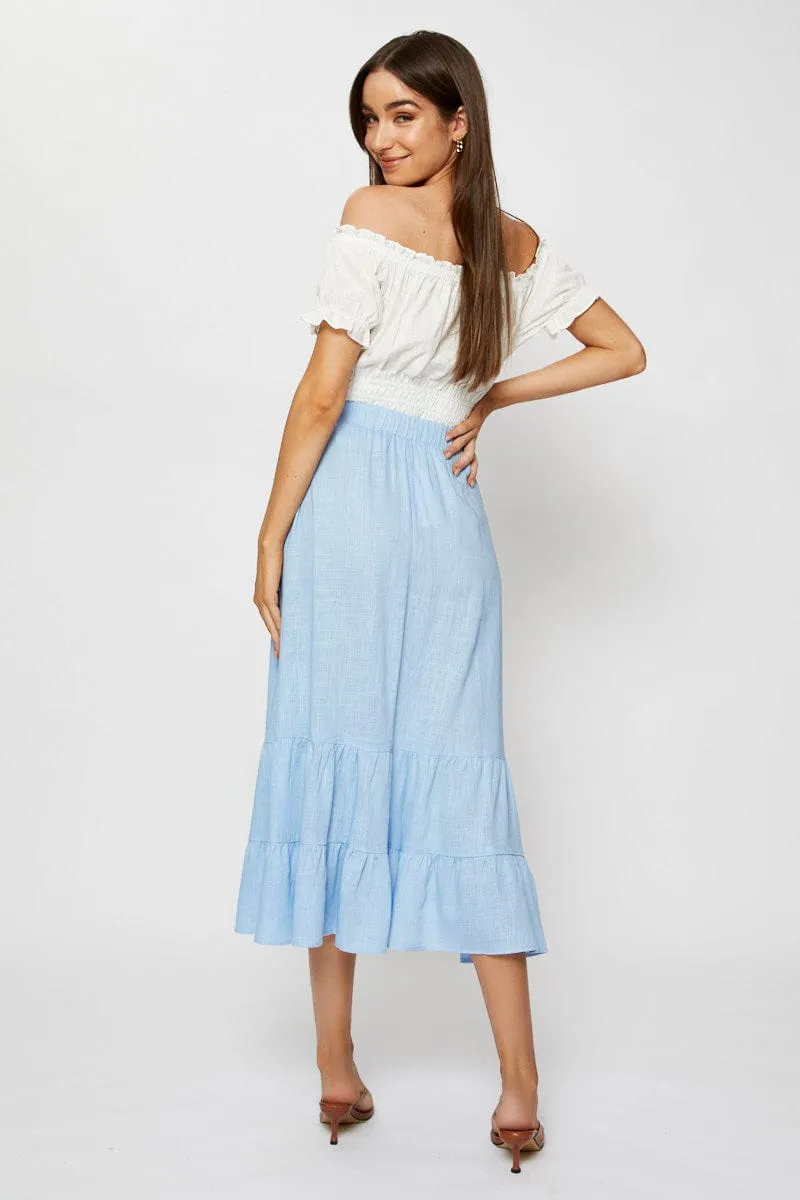 Blue Midi Skirt High Rise Outfit Flow