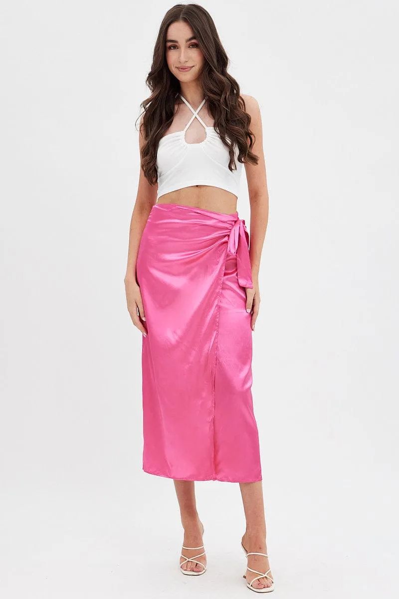 Wardrobe Hero Crafted Detail Pink Twist Midi Skirt