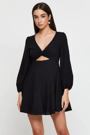 Trendy weekend dress Fishtail Hem Finish Black Mini Dress Long Sleeve