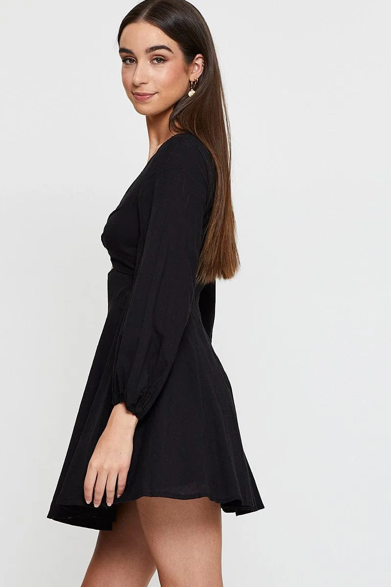 Runway Vibe Light Beat Black Mini Dress Long Sleeve