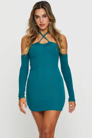 Green Mini Dress Bodycon Halter Neck Fresh Design