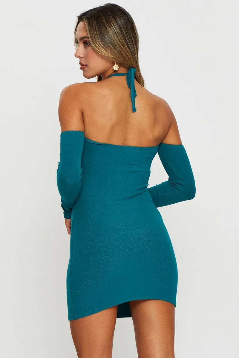 Charming Vibe Green Mini Dress Bodycon Halter Neck