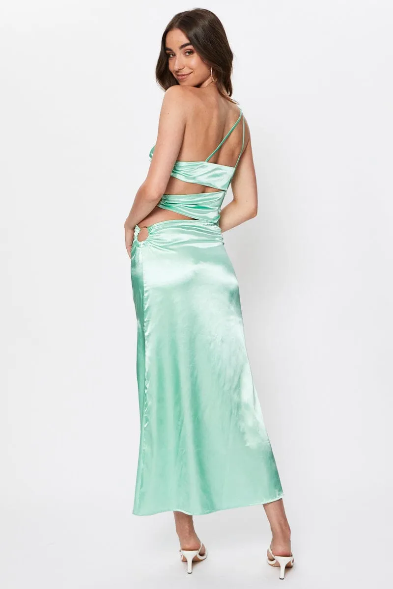 Hall Glow Green Tie Side Cut Out Maxi Dress