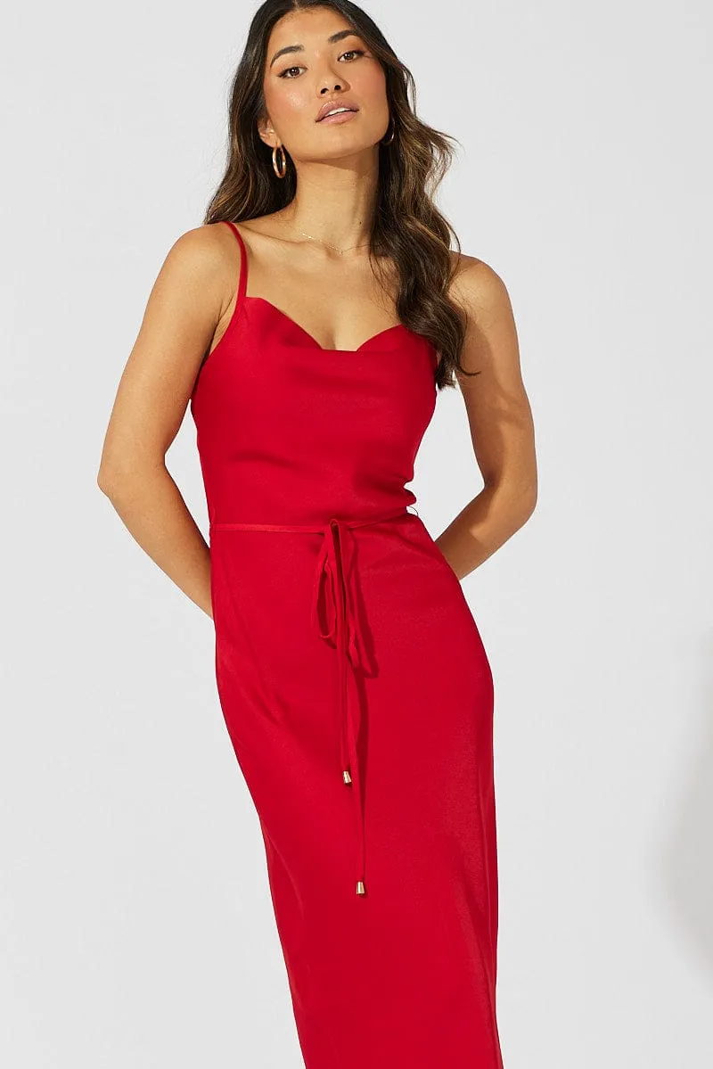 Red Maxi Dress Cowl Neck Satin Lavender Field Relaxed fit summer gown