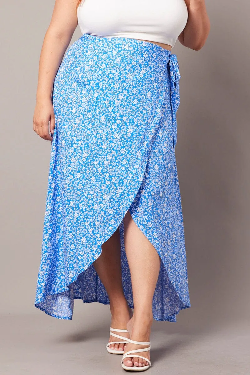 Outfit Moodboard Easy Vibe Blue Ditsy Wrapover Maxi Skirt