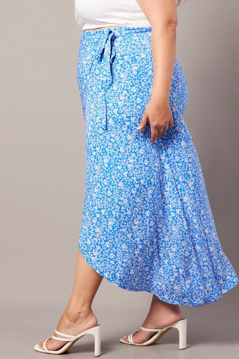 Bold Mood Thermal Regulating Blue Ditsy Wrapover Maxi Skirt