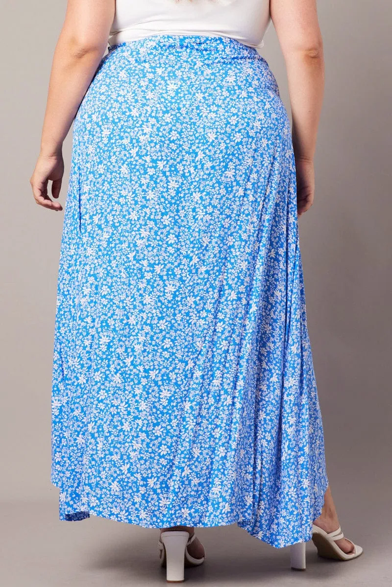 natural fiber Outfit Combo Blue Ditsy Wrapover Maxi Skirt