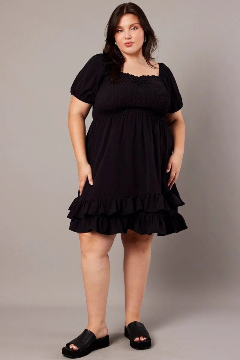Black Shirred Mini Dress Sweetheart Neck elegant design Scene Rush