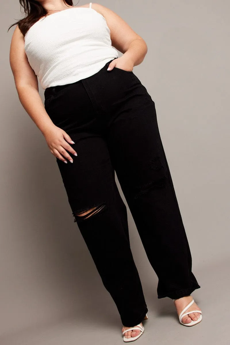 Athlete Fit Modern Autumn Days Black Baggy Jeans High Rise