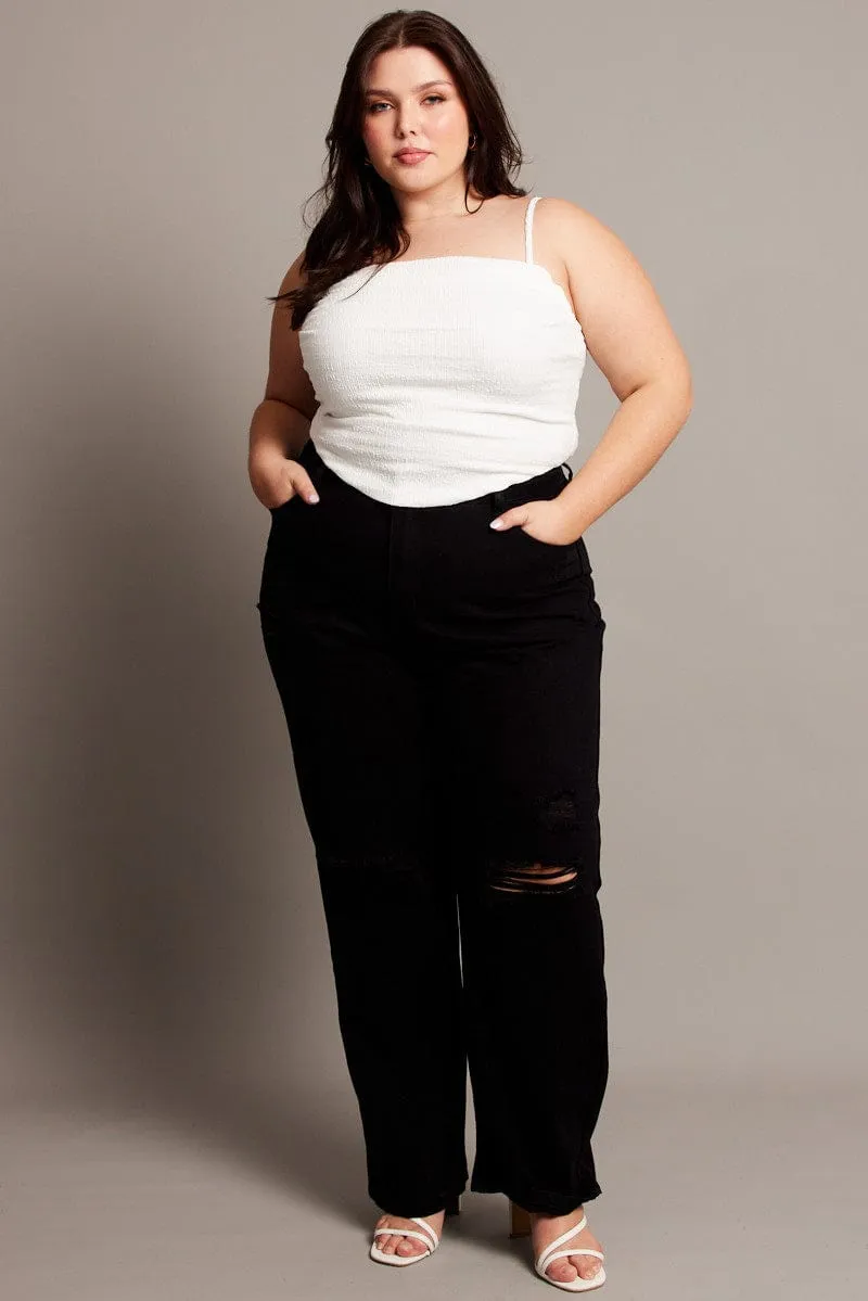 Black Baggy Jeans High Rise Flexible Style
