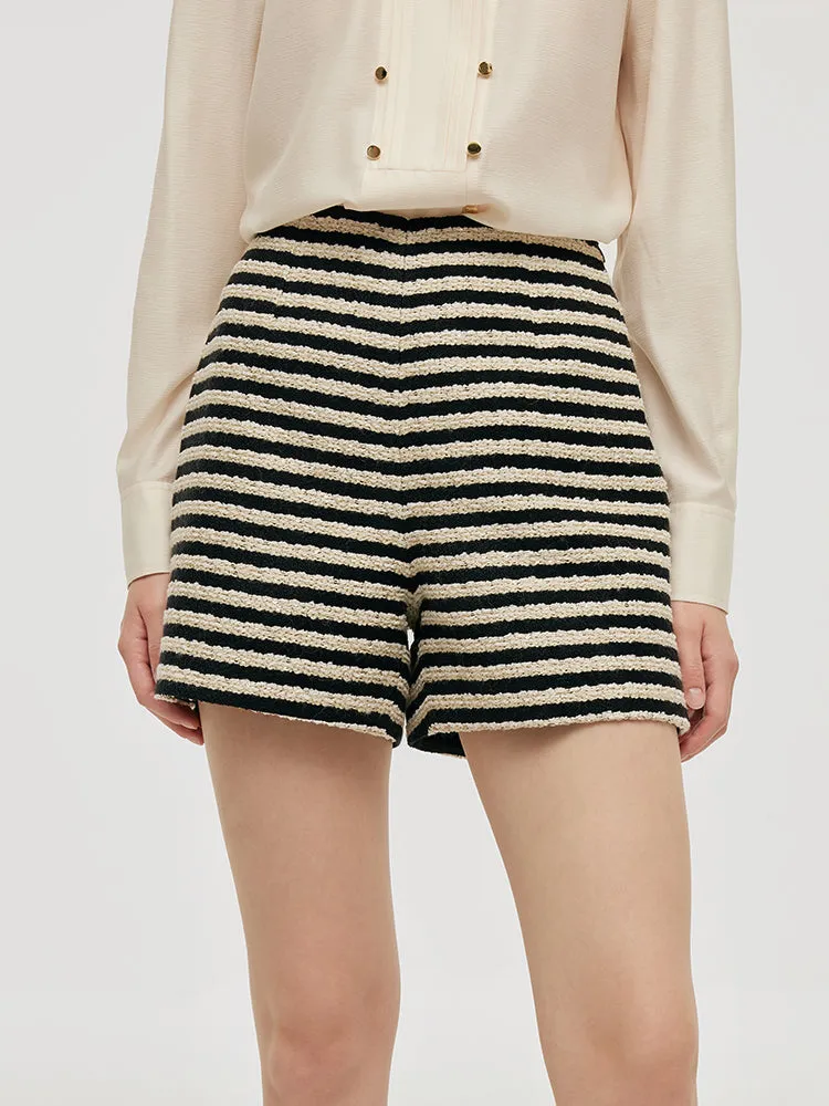 Black And White Stripe Tweed Women Shorts art industry Outdoor Days