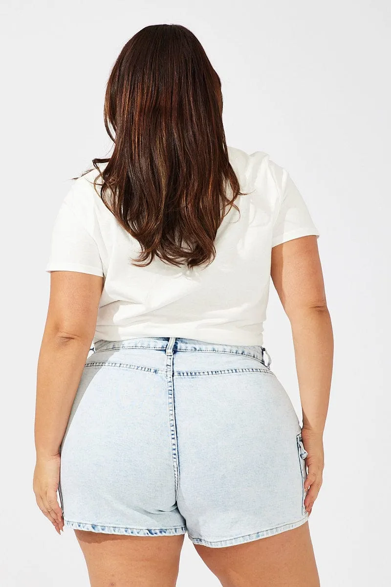 Denim Skinny Shorts Mid Rise Utility Stretch Sporty Shorts