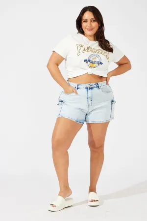Winter Fashion Soft Blouse Denim Skinny Shorts Mid Rise Utility Stretch