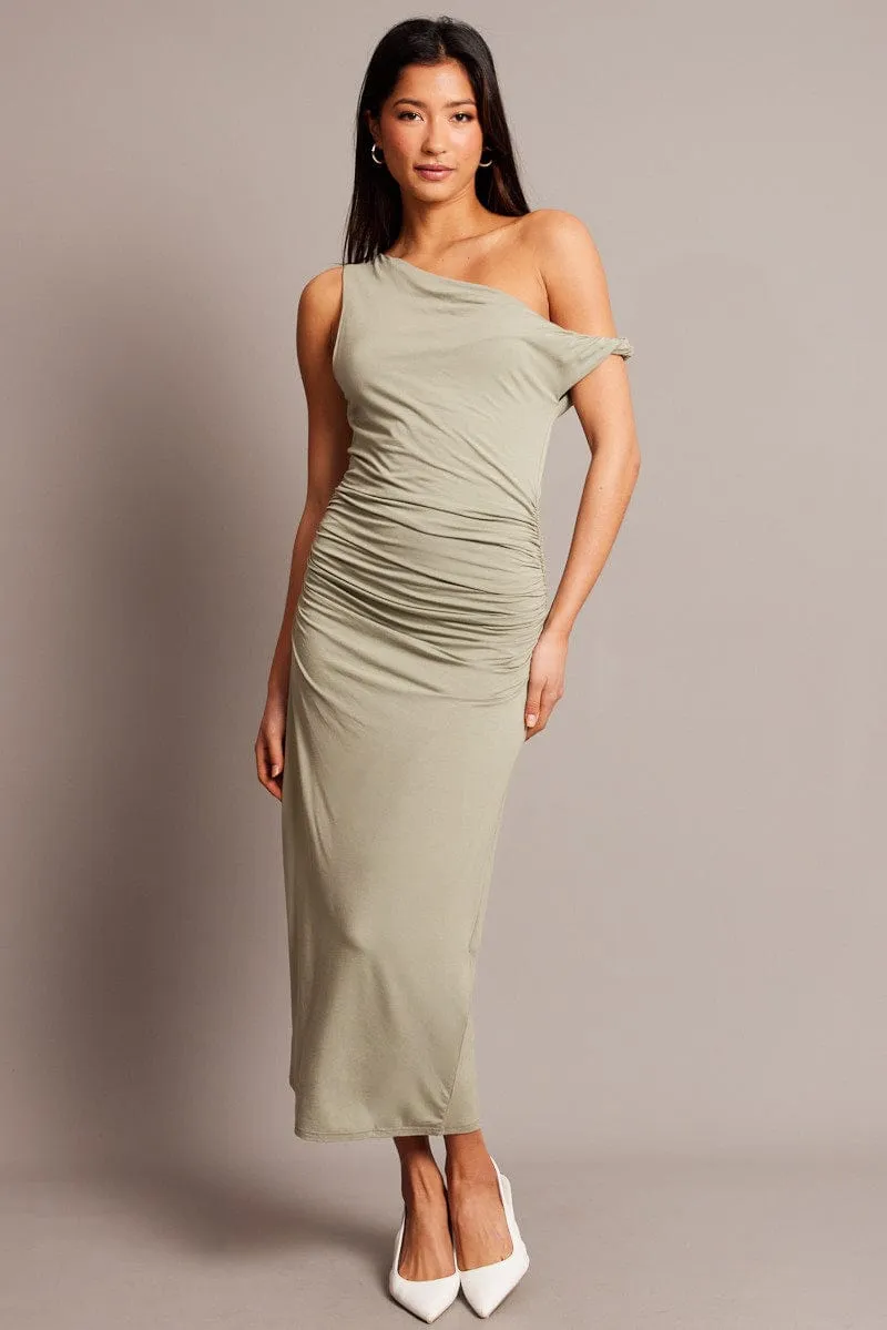 Green Bodycon Dress Twist Off Shoulder Supersoft Glam Night