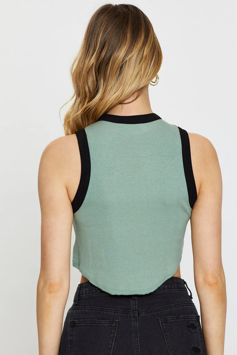Green Crop Tank Top Sleeveless Crew Neck AntiStatic Treatment AbrasionFree Edging
