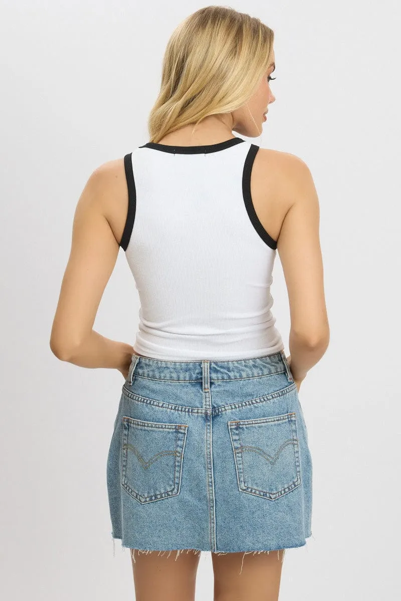 White Rib Tank Sleeveless StretchWaistband