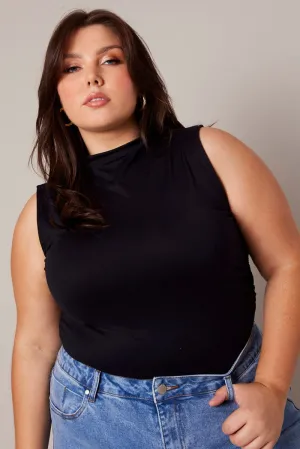 Black Tank Top Supersoft High Neck Gathered MoistureManagement Technology