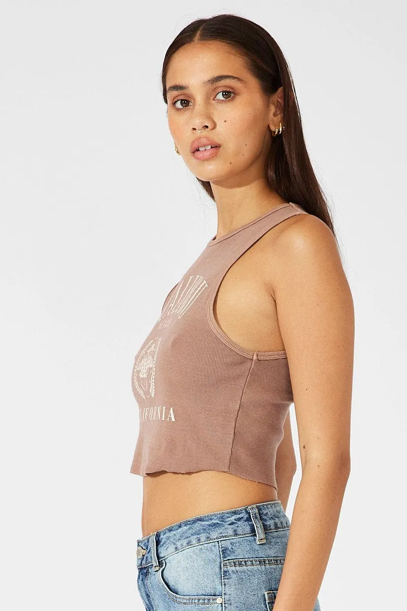 Ventilation Panels Open Heart Brown Graphic Tank Sleeveless Washed