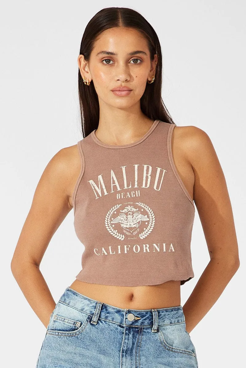 Weatherproof Outerwear BreathableLining Brown Graphic Tank Sleeveless Washed