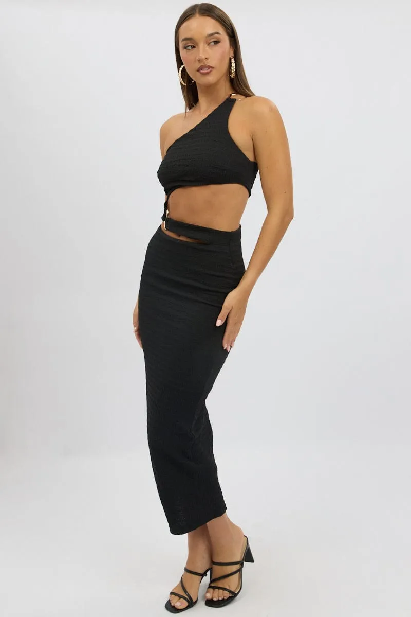 Black Bodycon Dress One Shoulder Textured Hero Glow Fresh Ease