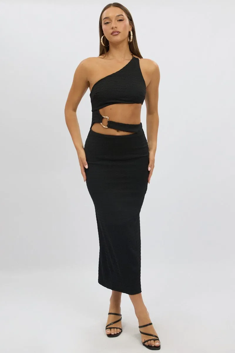TaglessCollar Jump Core Black Bodycon Dress One Shoulder Textured