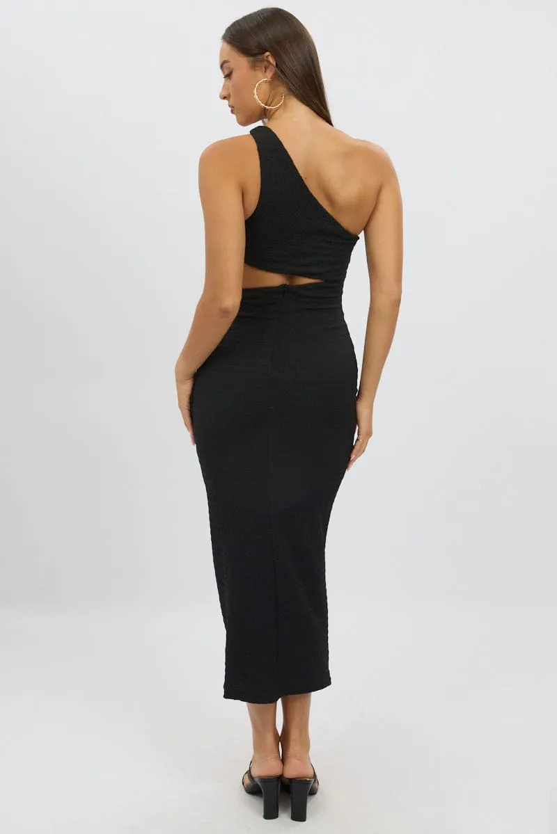 Black Bodycon Dress One Shoulder Textured Lightweight Jacket Soft Inner Lining
