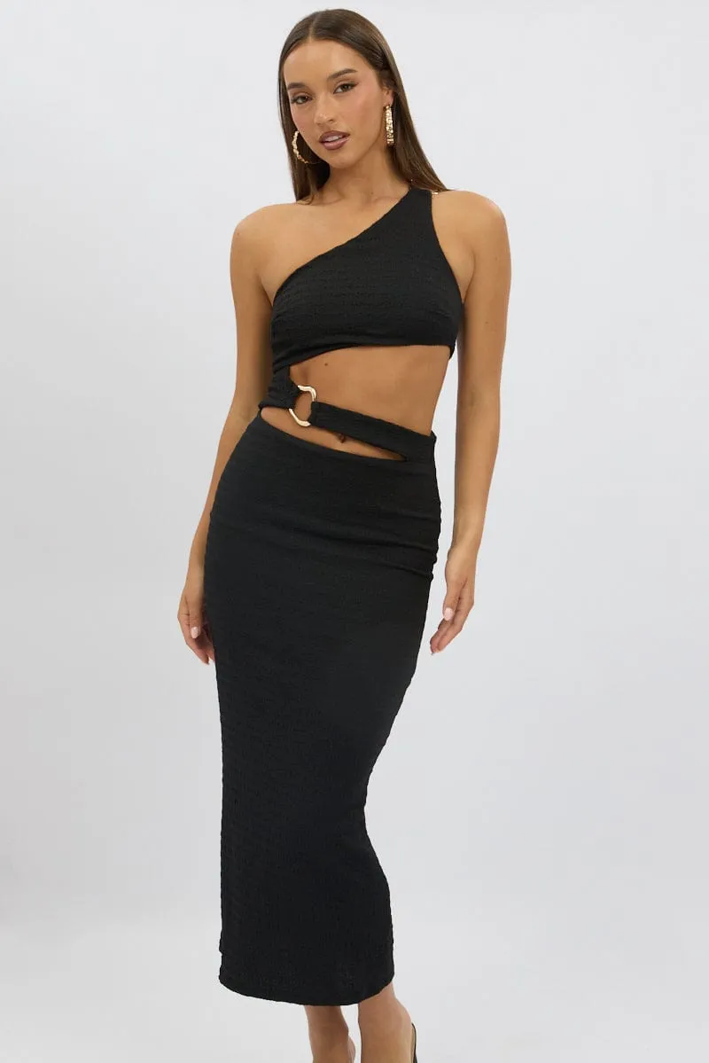 Cool Vest Black Bodycon Dress One Shoulder Textured