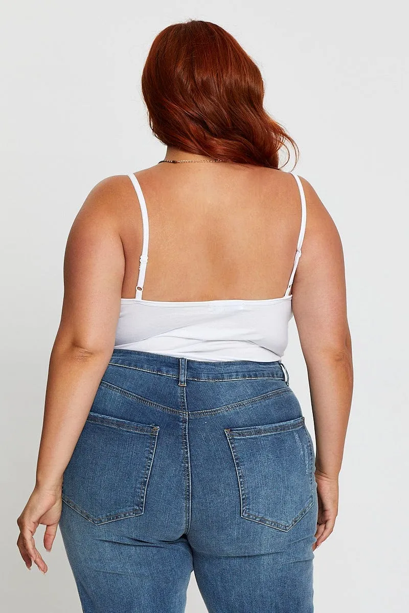 Loose Thread Boho Light White Cotton Bodysuit Sleeveless
