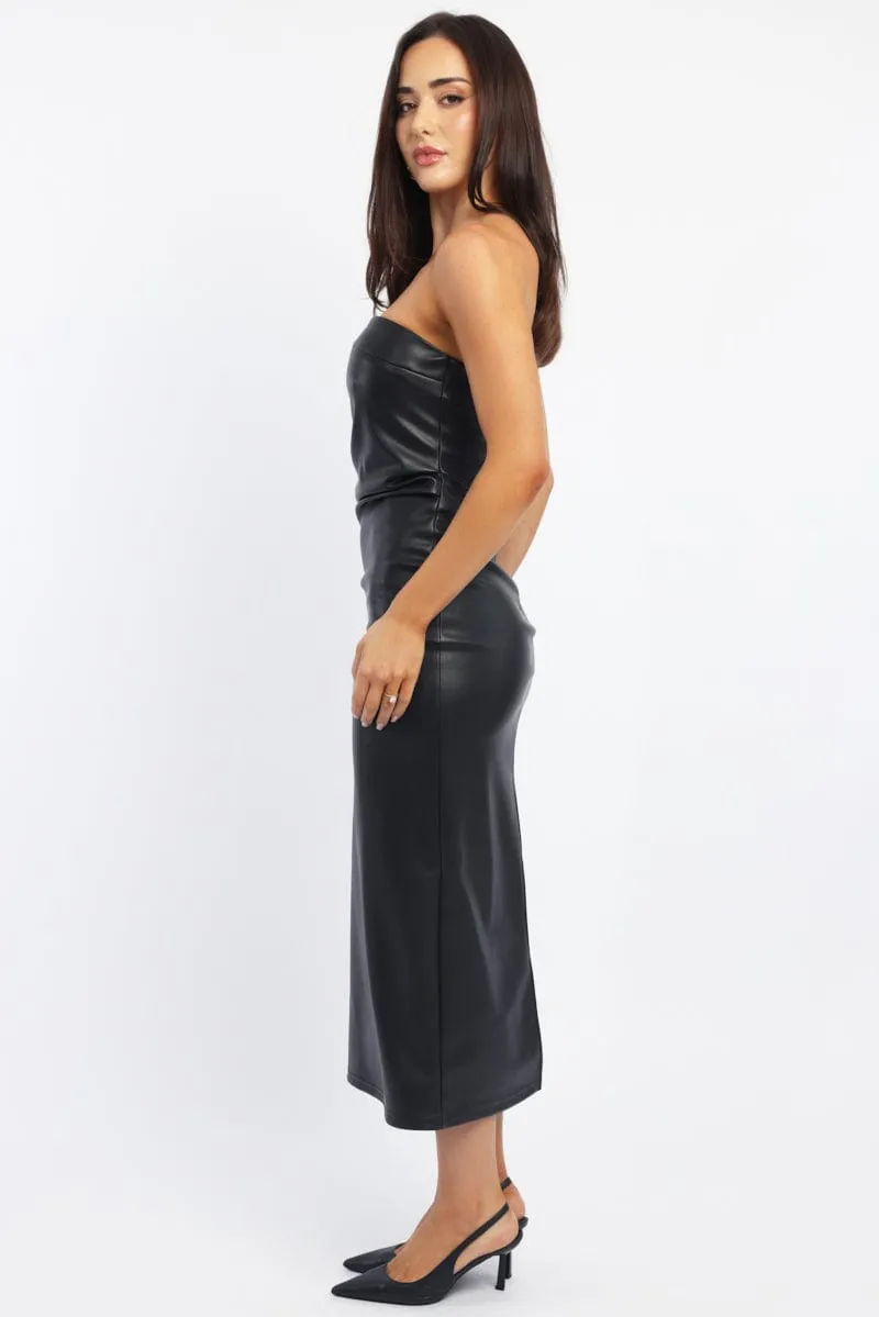 Lightweight Layering WrinkleFreeTexture Black Bodycon Dress Midi