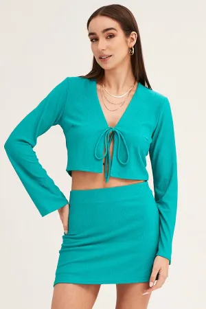 All Day Look flowy silhouette Green Textured A Line Mini Skirt