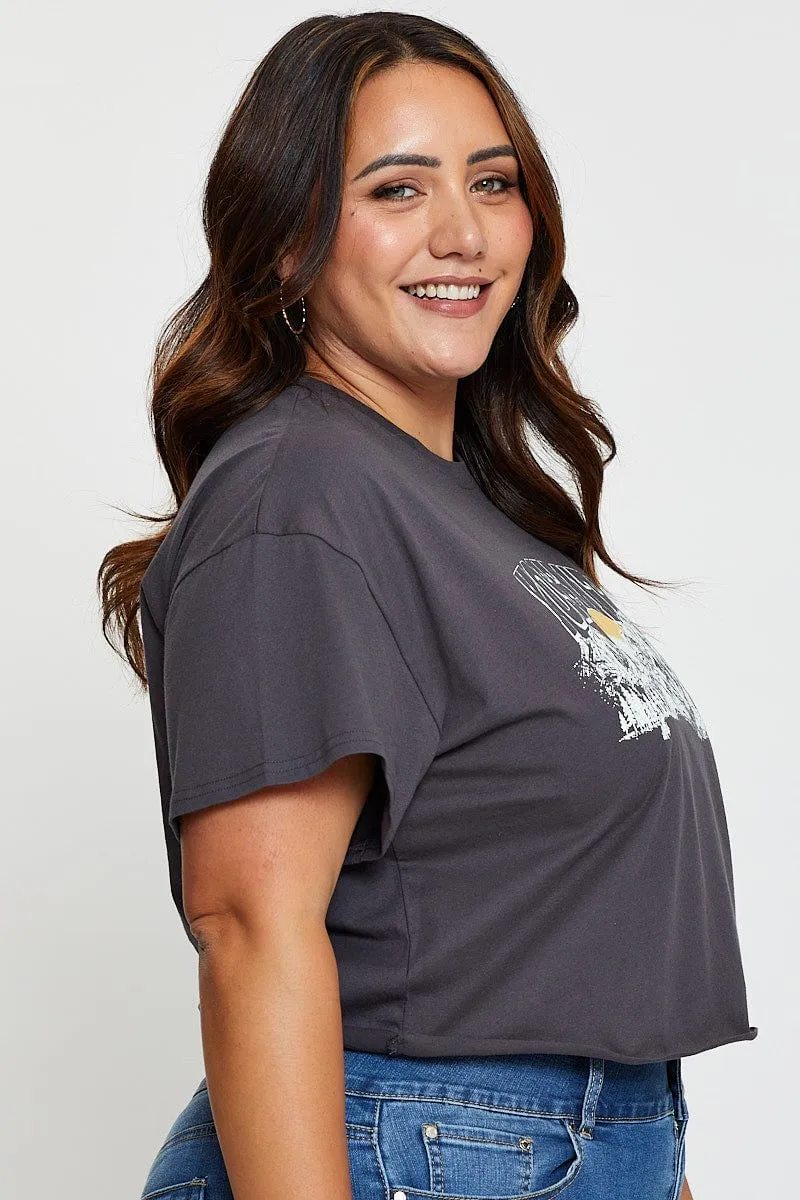 Grey Crop T-shirt Grand Prix Short Sleeve Semi Outdoor Leisure Look Good stretch