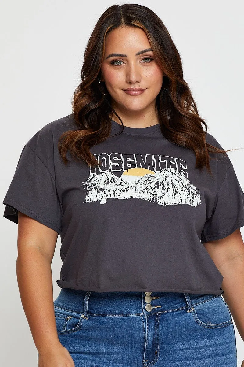 Eco-friendly Grey Crop T-shirt Grand Prix Short Sleeve Semi