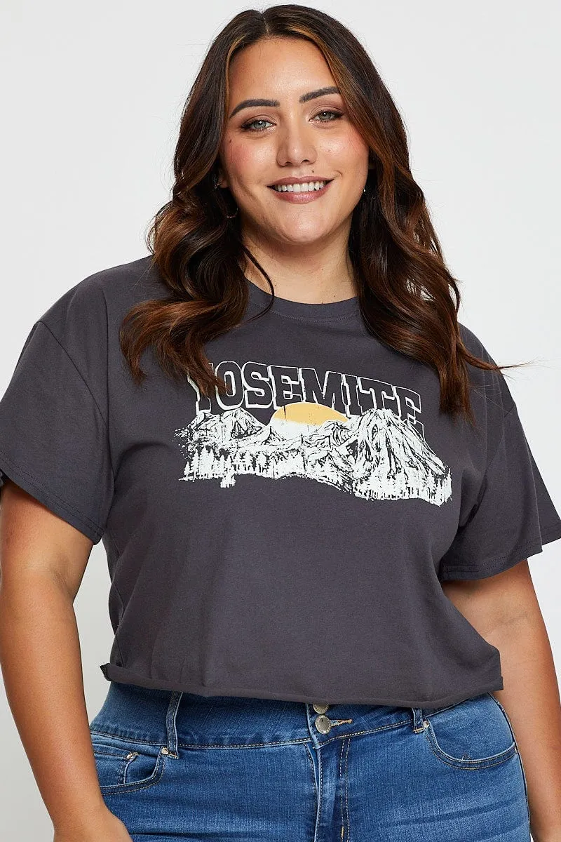SoftTouchFinish Casual and Soft Grey Crop T-shirt Grand Prix Short Sleeve Semi
