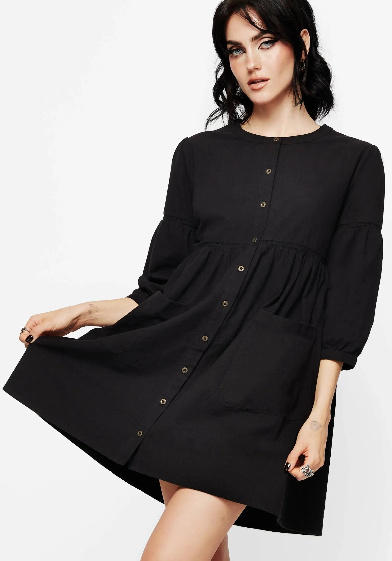 Marigold Cotton Button Up Smock Mini Dress Fun Beat