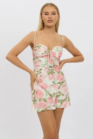 Hypoallergenic fabric Easy-to-style mini gown Pink Floral Mini Dress Strappy