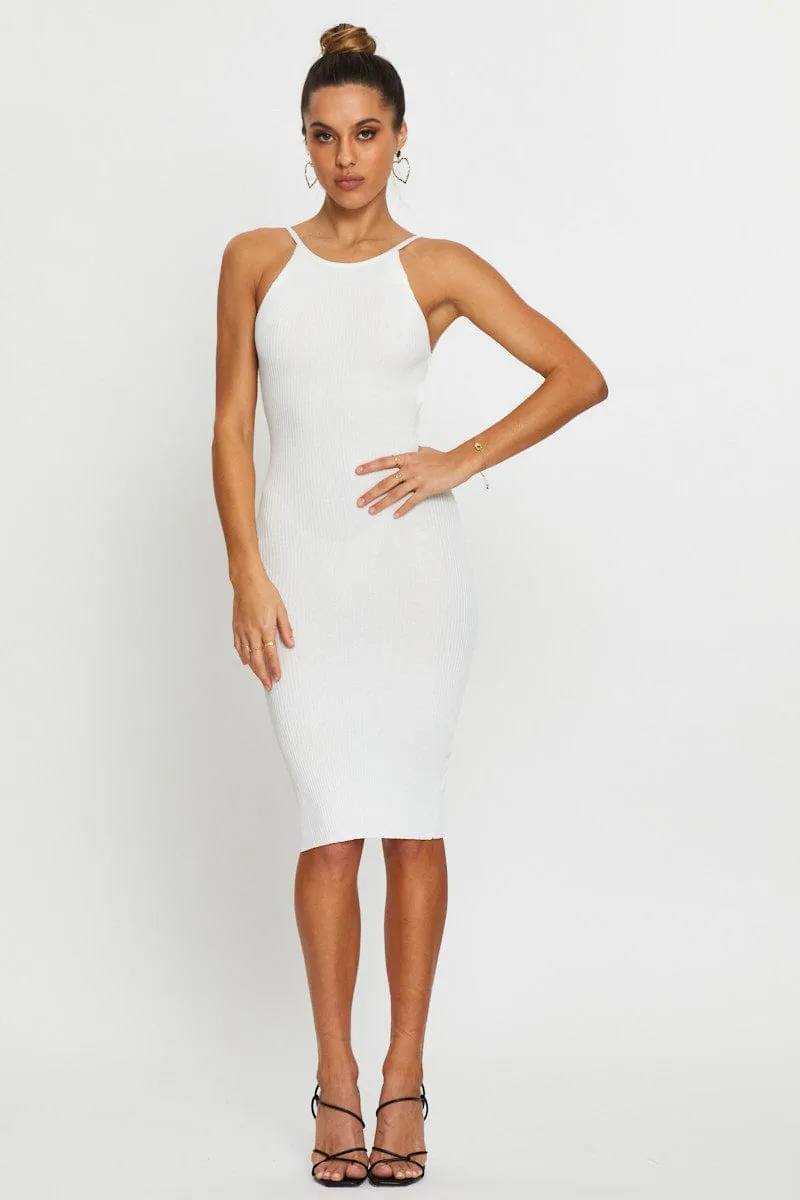 Trendy Cut Translucent Soul White Bodycon Dress Knit