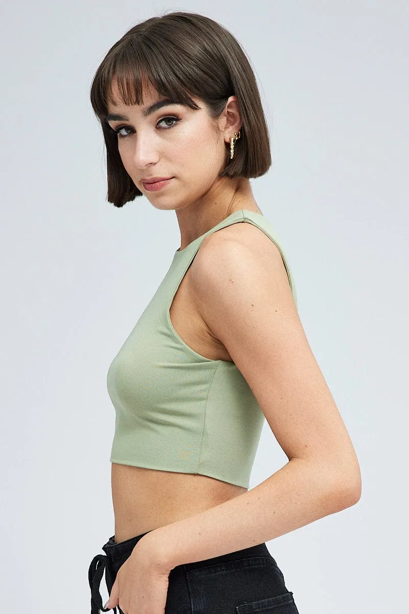 Casual Fit LightweightDesign Green Tank Top Crew Neck Supersoft