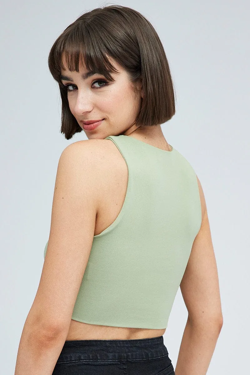 Soft Knit Vintage Style Green Tank Top Crew Neck Supersoft