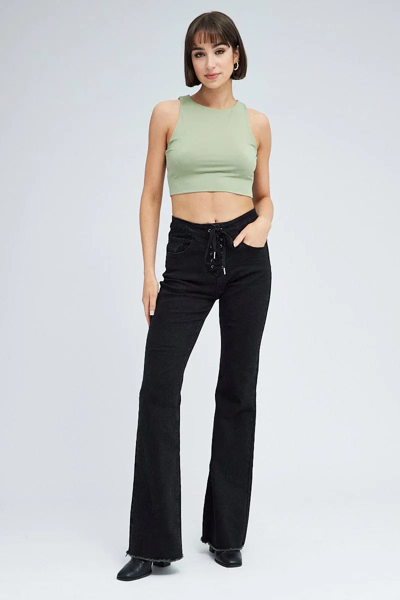 Green Tank Top Crew Neck Supersoft Smooth Line