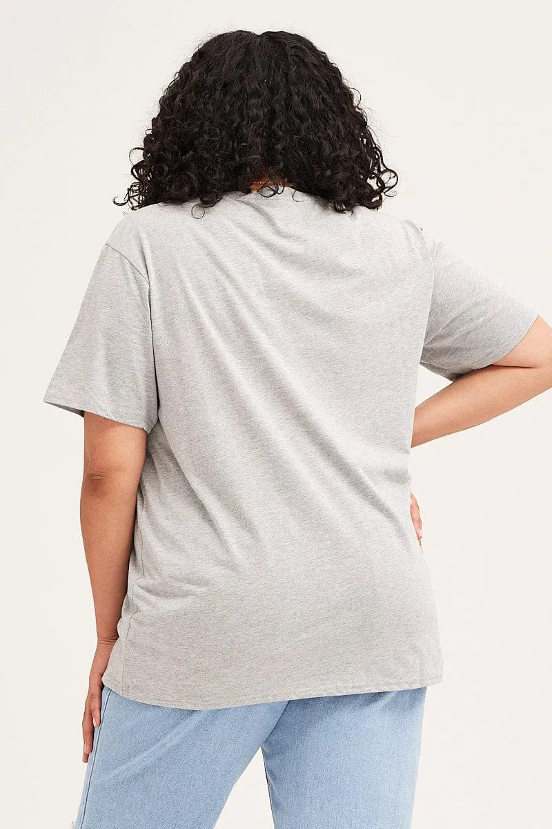 Grey Marle Short Sleeve Boston Oversized Embroidered T-shirt Beachwear