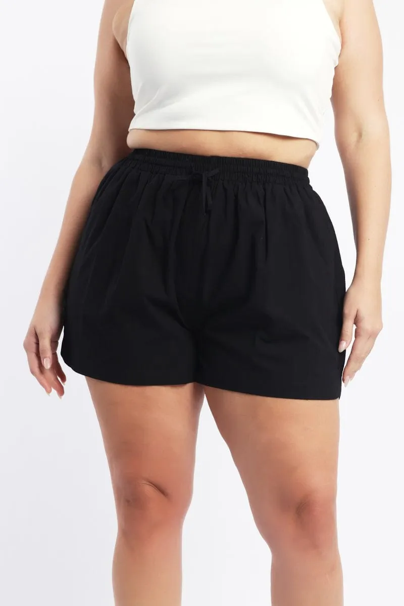 Casual Protection Black Cotton Curve Hem Shorts