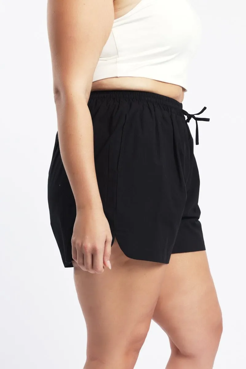 Black Cotton Curve Hem Shorts Dream Base