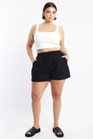 Black Cotton Curve Hem Shorts Elegant Glow