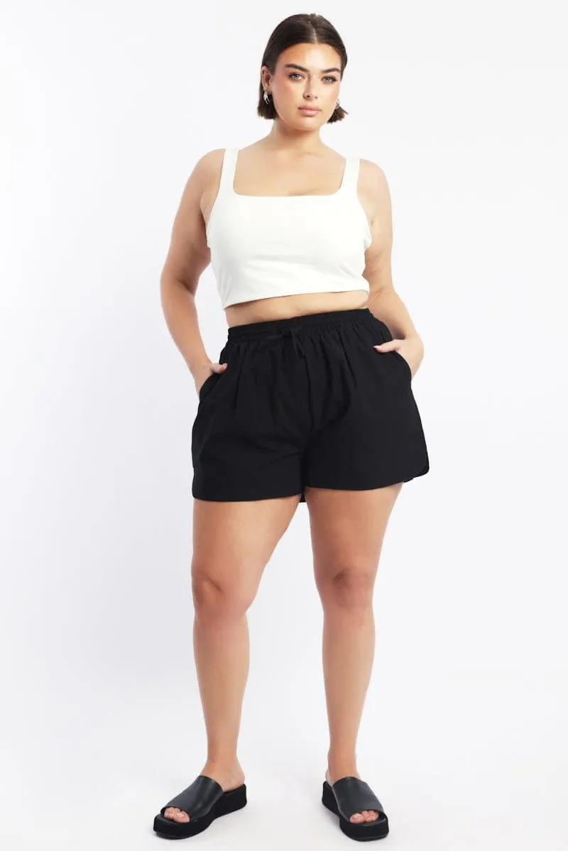 Black Cotton Curve Hem Shorts Elegant Glow