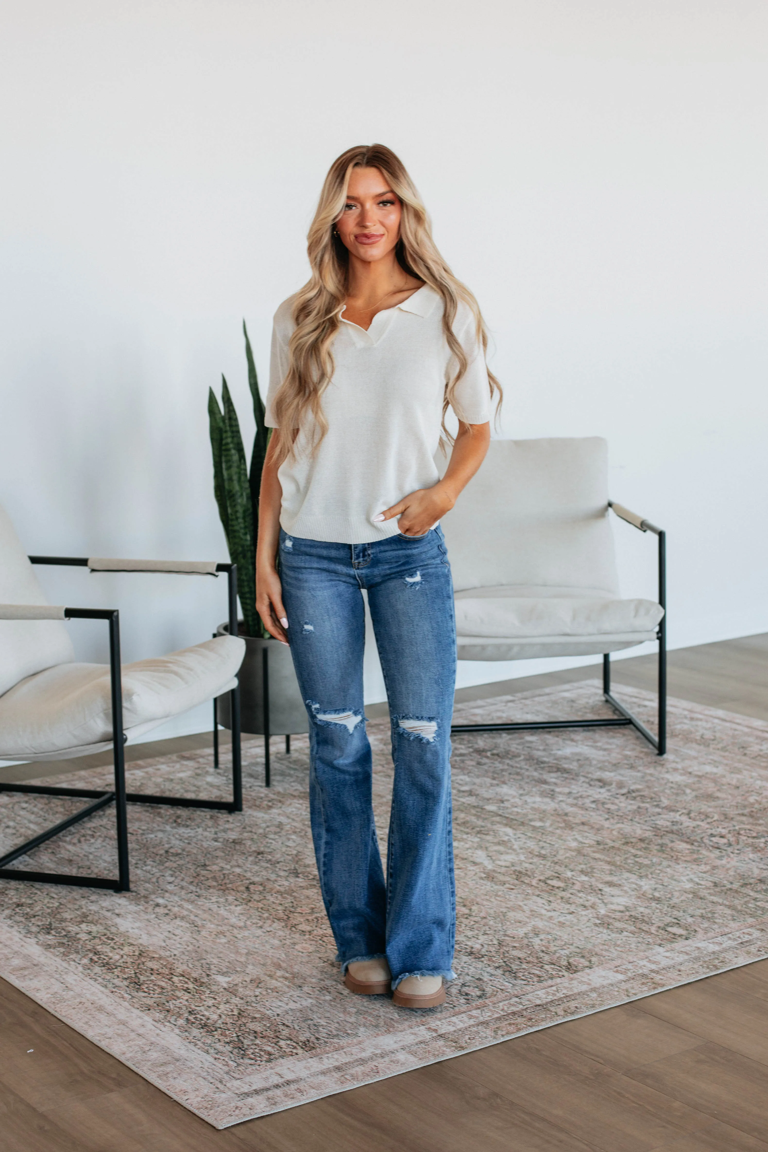 Comfortable knit piece Comfy Knitwear Look Mavie Knit Top - Cream