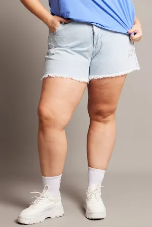 ReflectiveTrims Casual Sweatshirt Denim Relaxed Shorts High Rise Distressed Hem