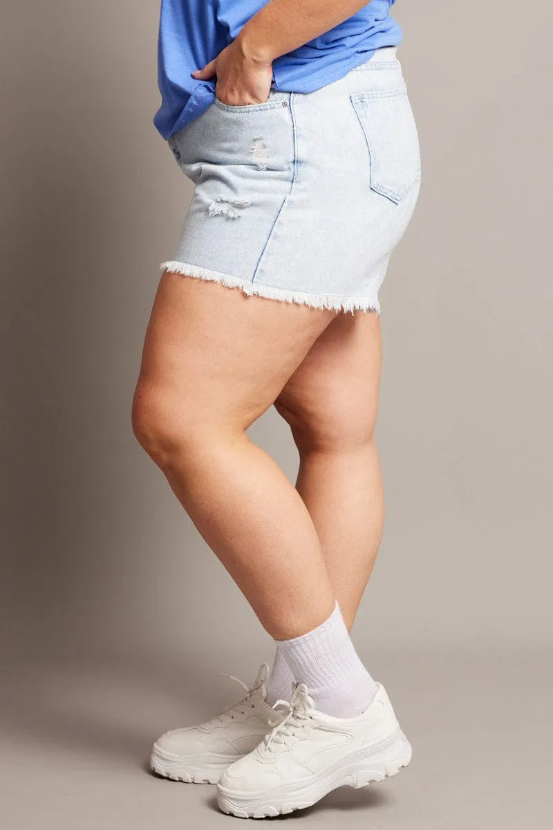 Denim Relaxed Shorts High Rise Distressed Hem Ergonomic Cut