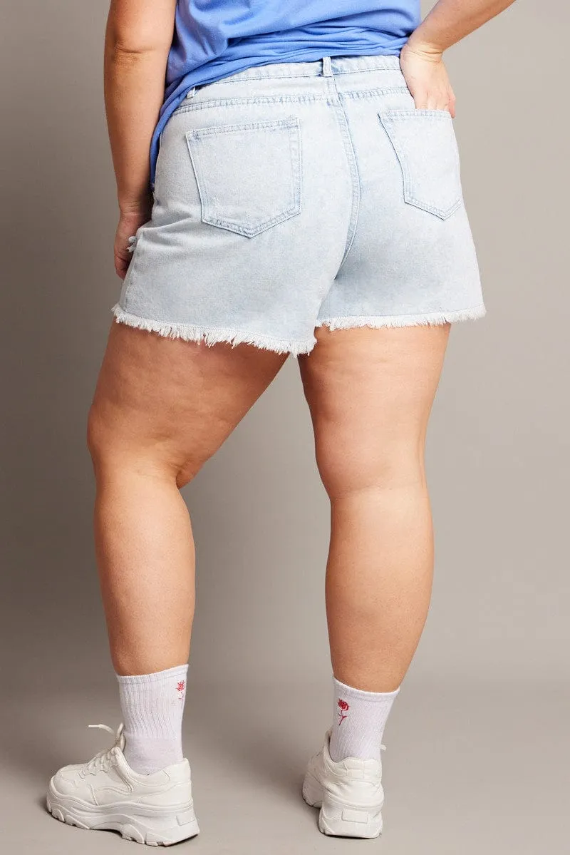 Handmade Glow Denim Relaxed Shorts High Rise Distressed Hem